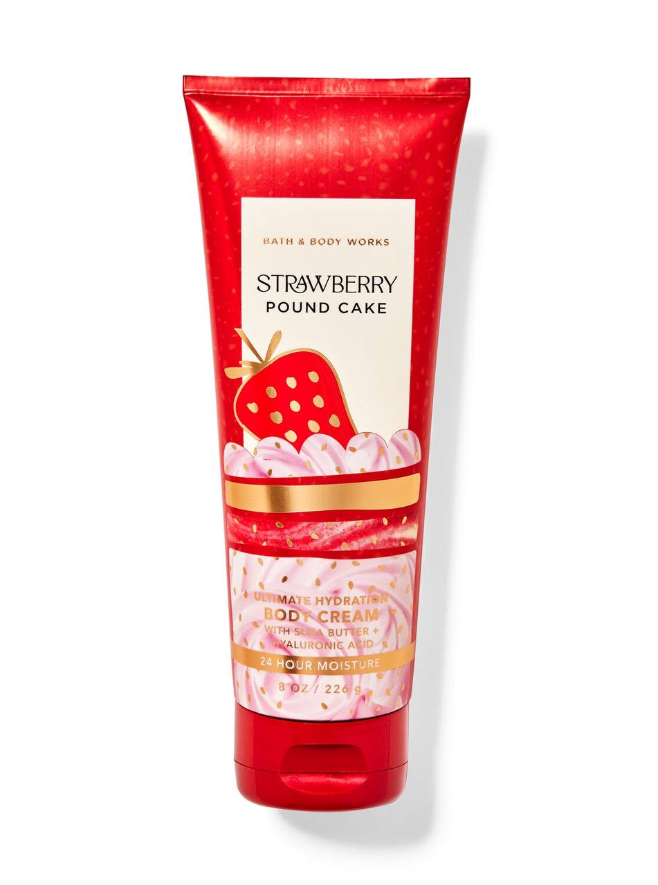 لوسیون بدن Strawberry Pound Cake بث اند بادی ورکس با بطری پمپ اسپری و رایحه توتفرنگی