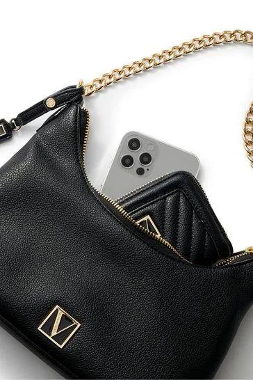 کیف Victoria Mini Curve به‌صورت کراس‌بادی با بند بلند ۵۵ سانتی‌متری چرم مصنوعی مشکی
