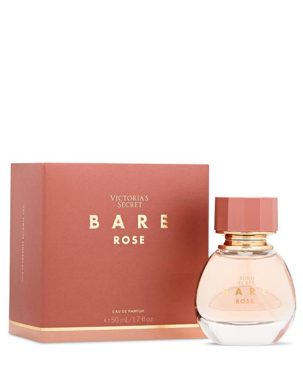 بطری پرفیوم Bare rose ویکتوریا سکرت در کنار جعبه‌ی اصلی برند