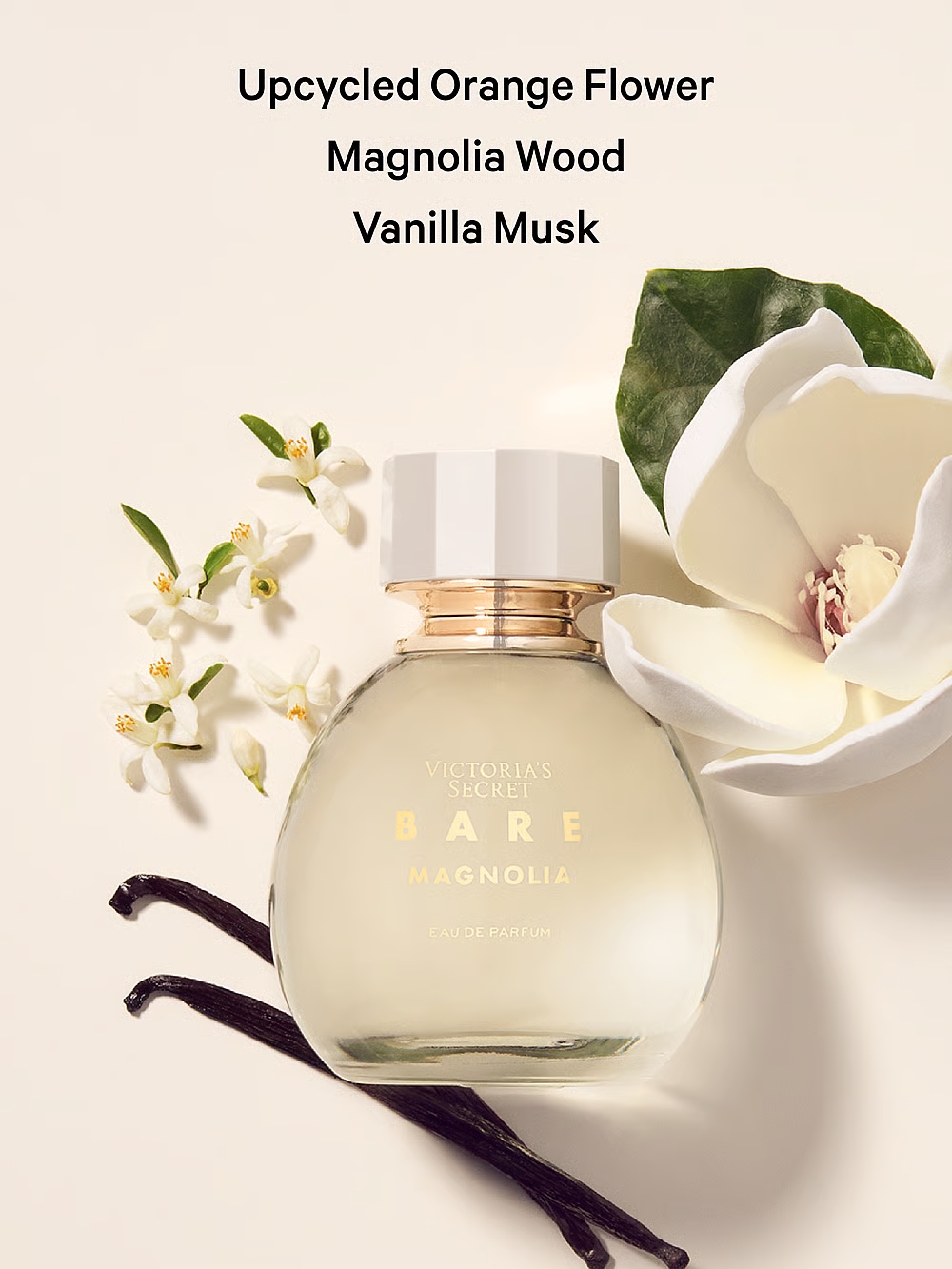 نمای نزدیک برچسب و طراحی بطری پرفیوم Bare Magnolia ویکتوریا سکرت