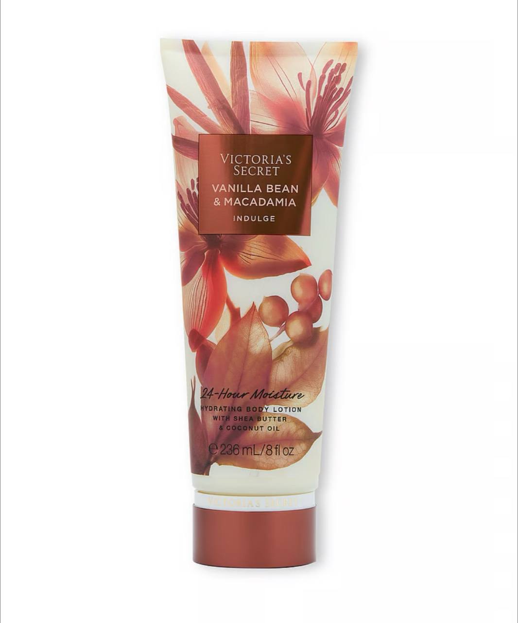بادی لوشن Vanilla Bean & Macadamia ویکتوریا سکرت، تیوپ اصل برند روی سطحی مرمری