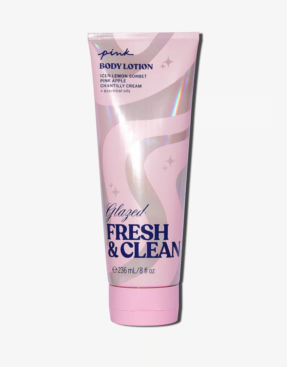 لوسیون بدن Glazed Fresh & Clean پینک در بستهبندی تیوپی اورجینال، نمای کامل بطری