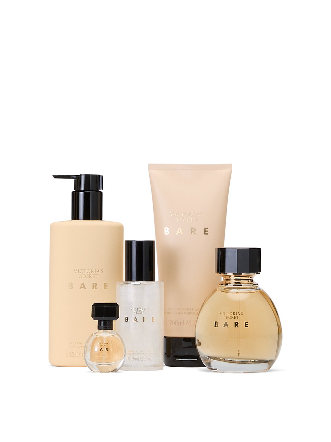 اقلام داخل پک هدیه Bare ویکتوریا سکرت؛ عطر و لوسیون بدن کنار هم