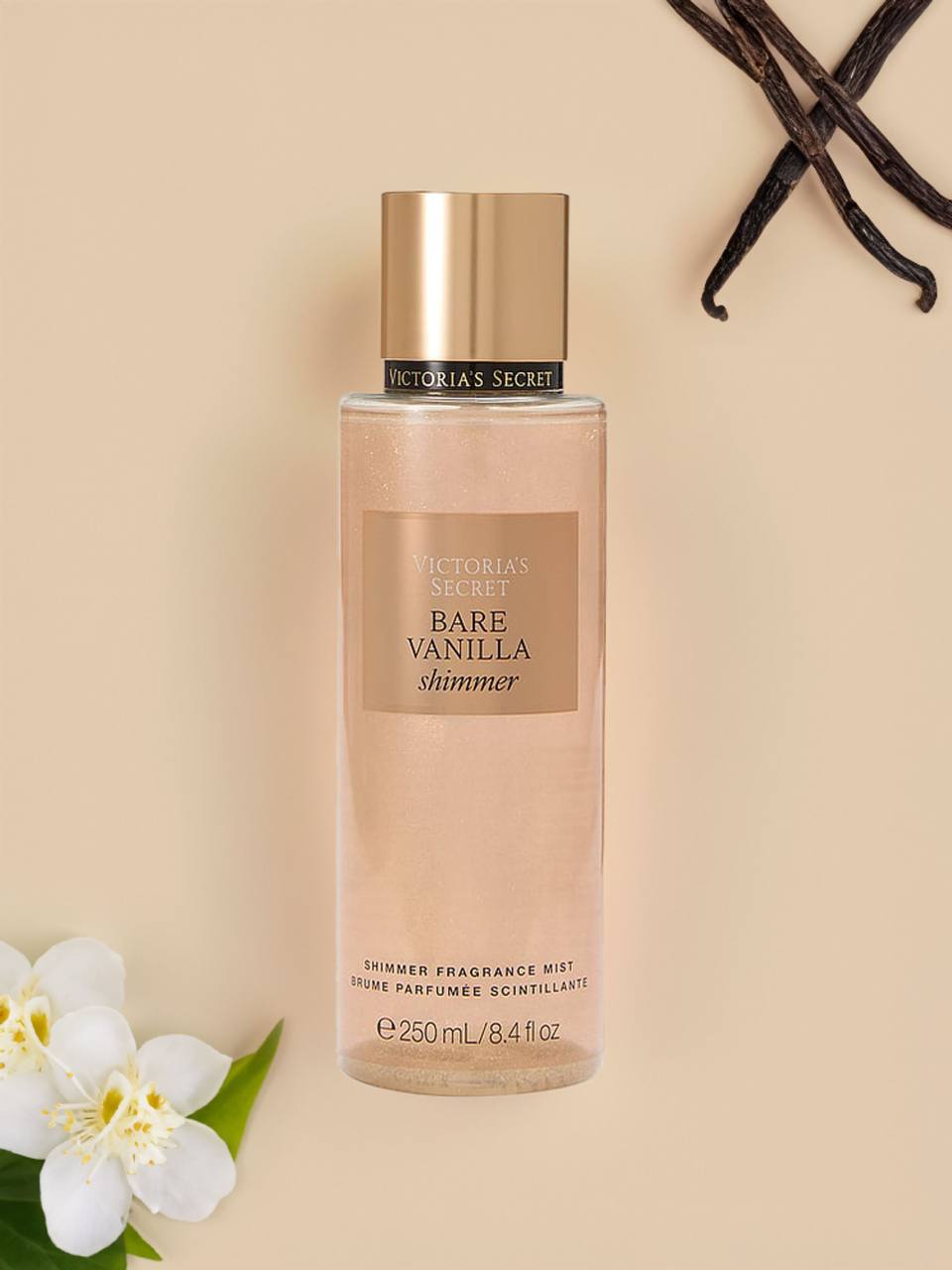 بادی میست Bare Vanilla اکلیلی ویکتوریا سکرت، نمای نزدیک برچسب و رنگ محصول