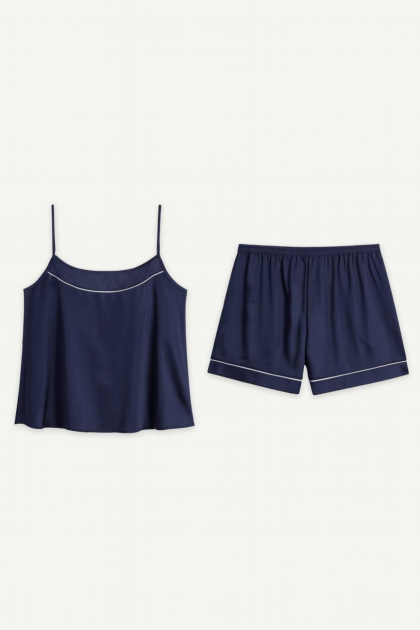 تاپ و شلوارک ساتن سرمه ای