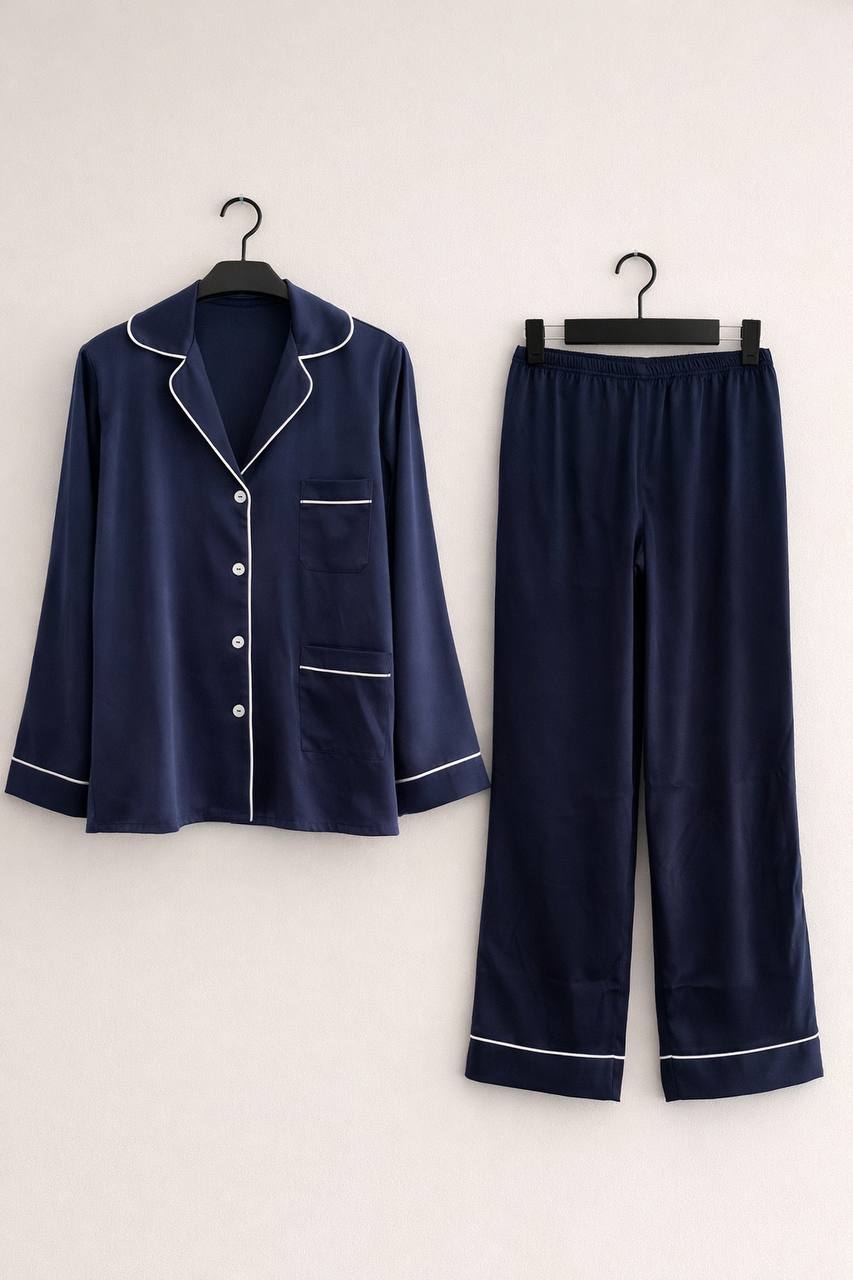 کت و شلوار ساتن سرمه ای