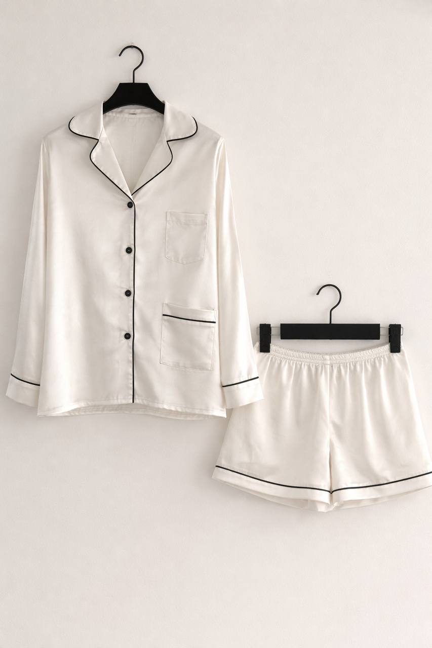 کت و شلوارک ساتن سفید